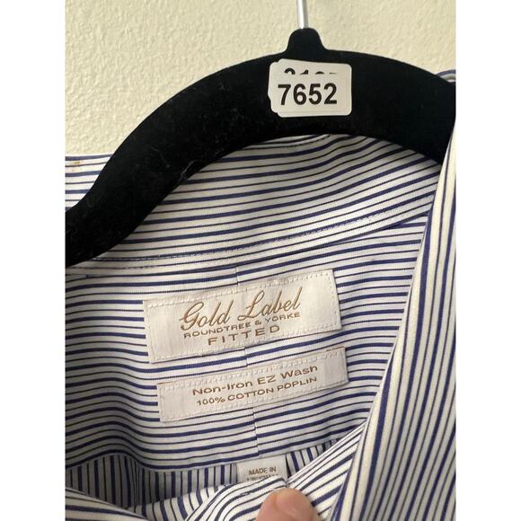 Gold Label Blue and White Stripe Long Sleeve Button Down Sz 17.5/35 - Picture 3 of 3